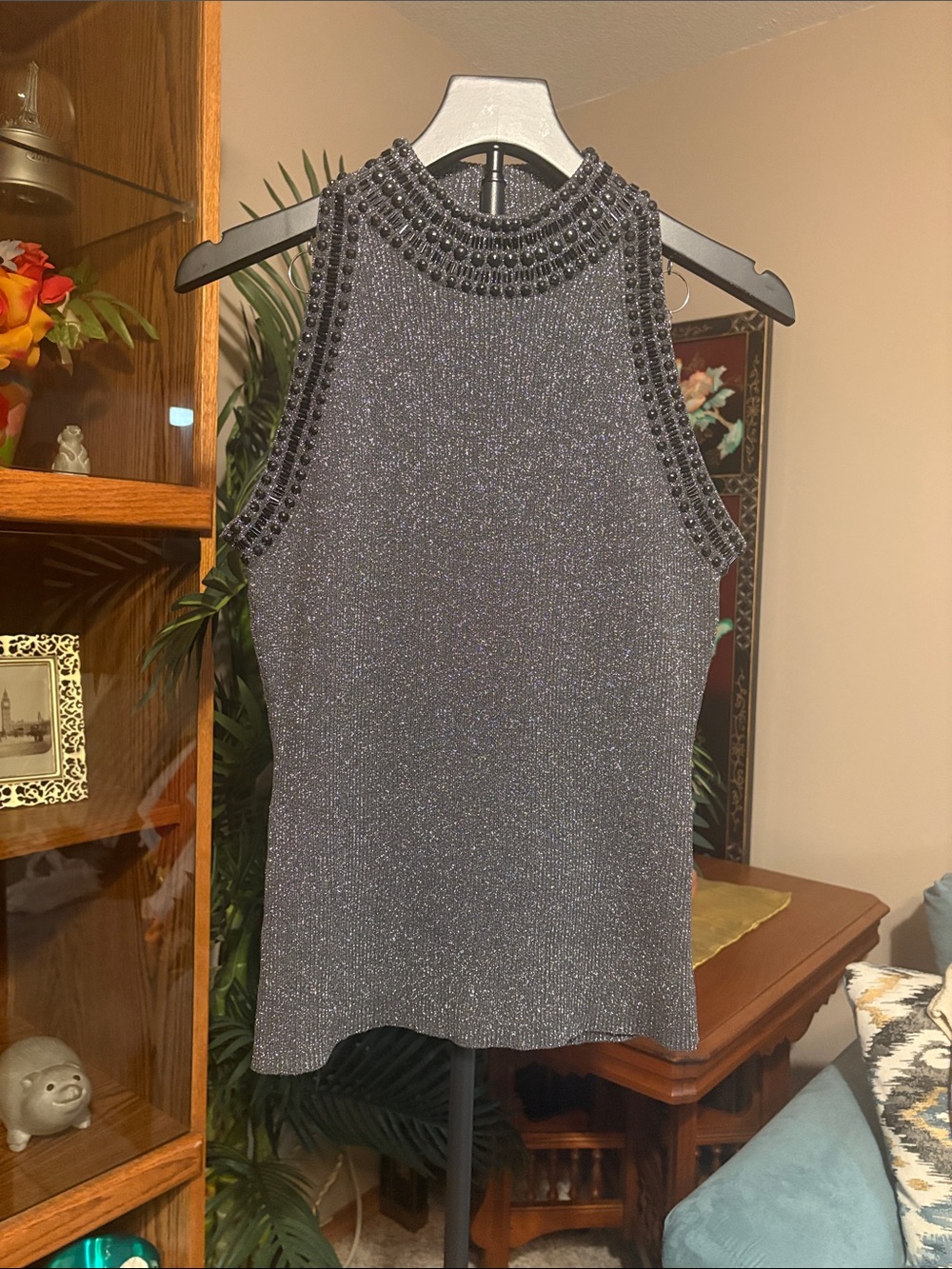 Grace Elements Sparkle Beaded Mock Neck Tank - Black - Picture 1 of 5